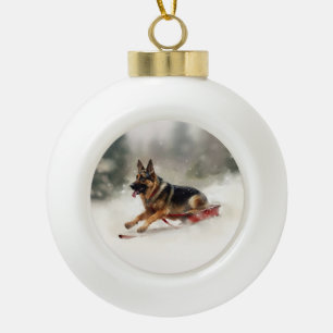 Duitse herder Kerstmis sneeuw winter Keramische Bal Ornament