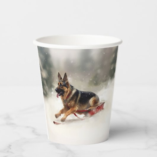 Duitse herder Kerstmis sneeuw winter Papieren Bekers (Voorkant)