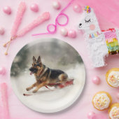 Duitse herder Kerstmis sneeuw winter Papieren Bordje (Feest)