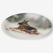 Duitse herder Kerstmis sneeuw winter Papieren Bordje (Gekanteld)