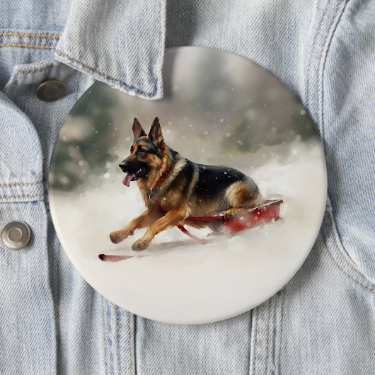 Duitse herder Kerstmis sneeuw winter Ronde Button 6,0 Cm (In situ)