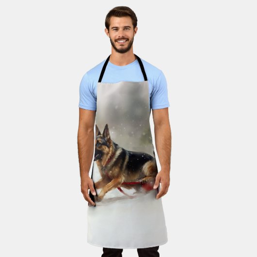 Duitse herder Kerstmis sneeuw winter Schort (Gedragen)