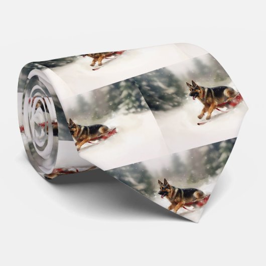 Duitse herder Kerstmis sneeuw winter Stropdas (Opgerold)