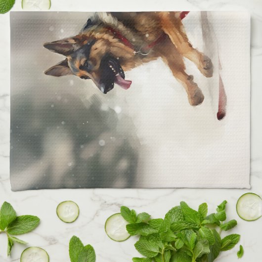 Duitse herder Kerstmis sneeuw winter Theedoek (Gevouwen)