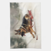 Duitse herder Kerstmis sneeuw winter Theedoek (Verticaal)