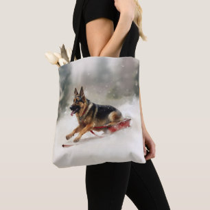 Duitse herder Kerstmis sneeuw winter Tote Bag