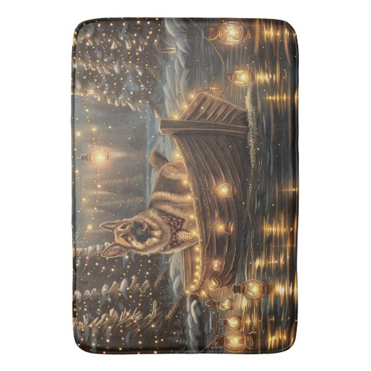 Duitse herder kerstvakantie reis badmat (Voorkant Verticaal)