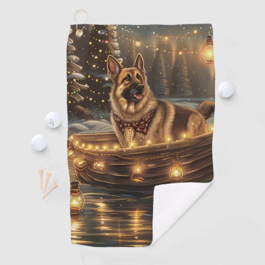 Duitse herder kerstvakantie reis golfhanddoek (Insitu)
