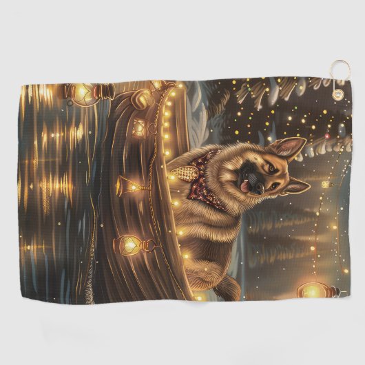 Duitse herder kerstvakantie reis golfhanddoek (Horizontaal)