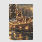 Duitse herder kerstvakantie reis golfhanddoek (Voorkant)