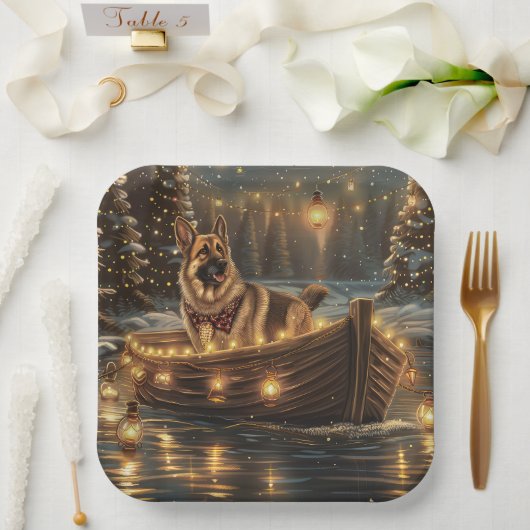 Duitse herder kerstvakantie reis papieren bordje (Huwelijk)