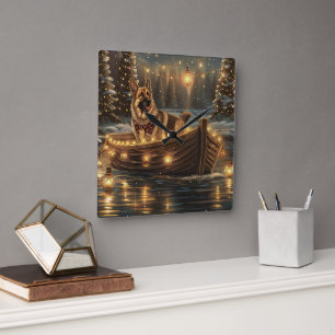 Duitse herder kerstvakantie reis vierkante klok