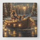 Duitse herder kerstvakantie reis vierkante klok (Voorkant)