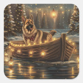 Duitse herder kerstvakantie reis vierkante sticker (Voorkant)