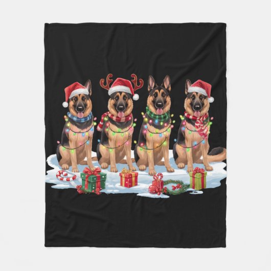 Duitse Herder kerstverlichting - Schattig ontwerp Fleece Deken (Voorkant)