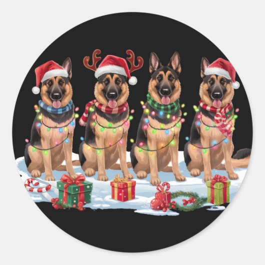 Duitse Herder kerstverlichting - Schattig ontwerp Ronde Sticker (Voorkant)