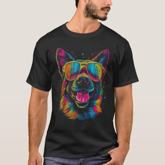 Duitse Herder Kleurrijk Art Design T-shirt (Voorkant)