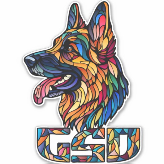 Duitse herder - kleurrijke mozaïek kunst sticker (Voorkant)