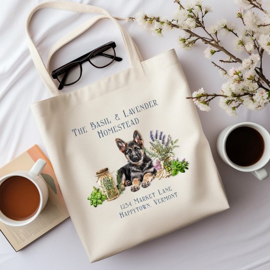 Duitse herder kruiden in potten Homestead Naam Tote Bag
