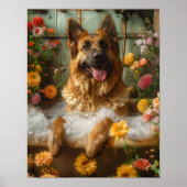 Duitse herder kunst, Duitse herder in badkuip Poster (Voorkant)