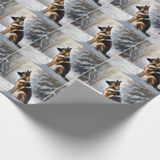 duitse herder laat het sneeuwen kerst cadeaupapier (Hoek)