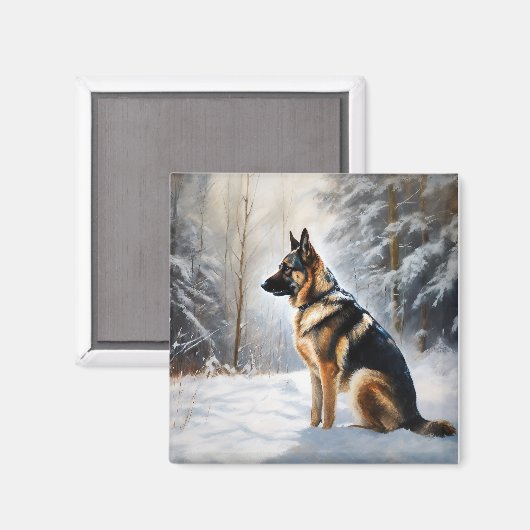 duitse herder laat het sneeuwen kerst magneet (Voorkant / Achterkant)