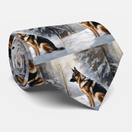 duitse herder laat het sneeuwen kerst stropdas (Opgerold)
