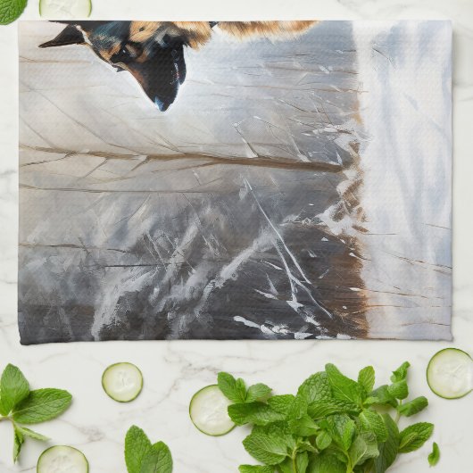 duitse herder laat het sneeuwen kerst theedoek (Gevouwen)