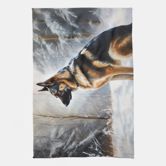 duitse herder laat het sneeuwen kerst theedoek (Verticaal)