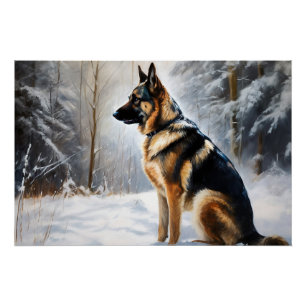 Duitse Herder Laat het Sneeuwen Kerstmis Perfect Poster