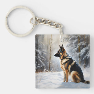 Duitse Herder Laat het Sneeuwen Kerstmis Sleutelhanger