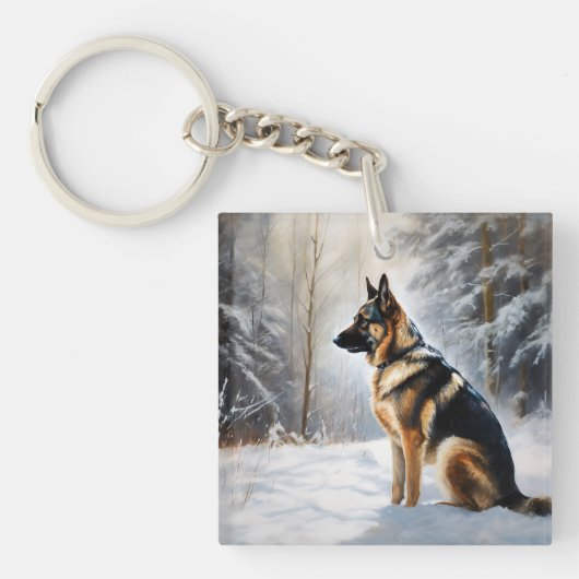 Duitse Herder Laat het Sneeuwen Kerstmis Sleutelhanger (Voorkant)