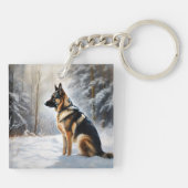 Duitse Herder Laat het Sneeuwen Kerstmis Sleutelhanger (Achterkant)