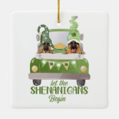 Duitse herder laat shenanigans beginnen keramisch ornament (Achterkant)