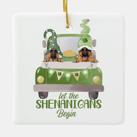 Duitse herder laat shenanigans beginnen keramisch ornament (Voorkant)