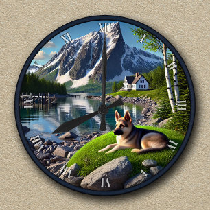 Duitse herder Lakeside Landschap Ronde Klok