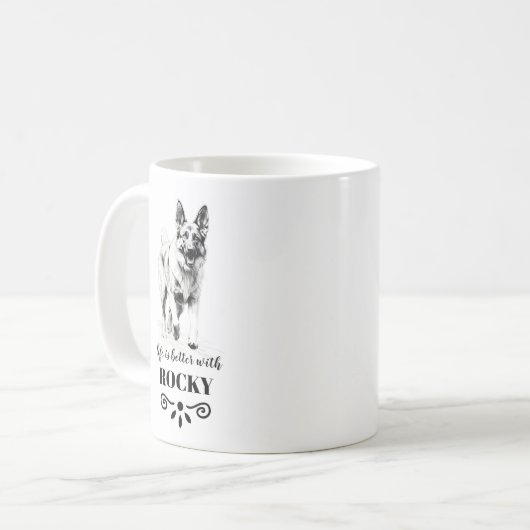 Duitse herder leven beter met aangepaste hond naam koffiemok (Voorkant links)