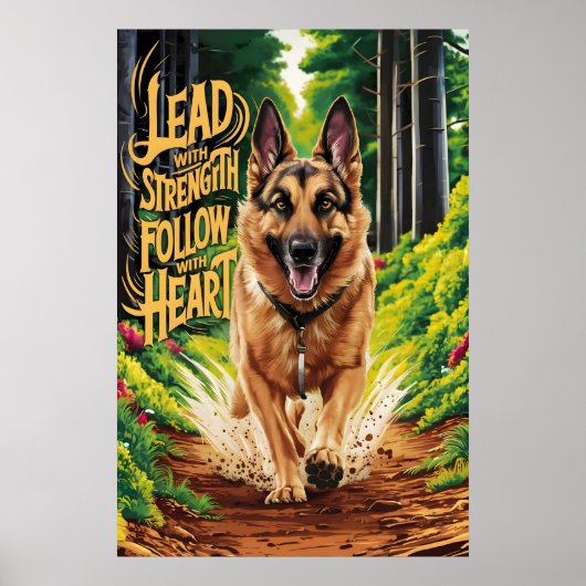 Duitse herder loopt door bos poster (Voorkant)