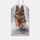 Duitse herder loopt in de sneeuw cadeaulabel (Voorkant)