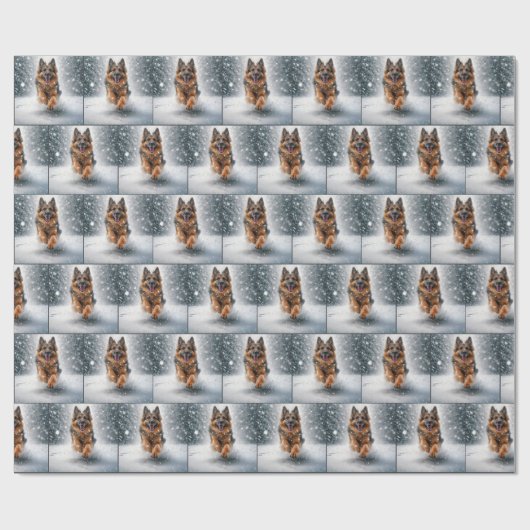 Duitse herder loopt in de sneeuw cadeaupapier (Vlak)