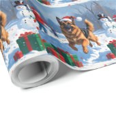 Duitse herder loopt in de sneeuw met kerst Pet Cadeaupapier (Rol Hoek)