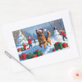 Duitse herder loopt in de sneeuw met kerst Pet Rechthoekige Sticker (Envelop)