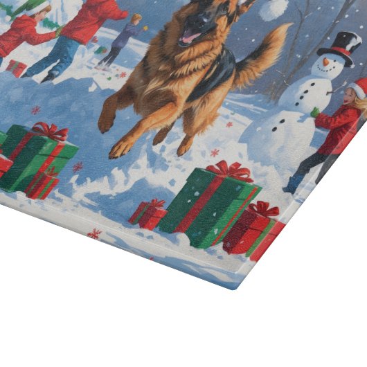 Duitse herder loopt in de sneeuw met kerst Pet Snijplank (Hoek)