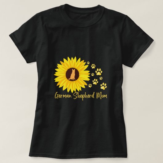 Duitse Herder Mama met Zonnebloem en Paw Prints T-shirt (Design voorkant)
