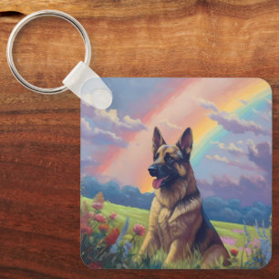 Duitse Herder Memorial Custom Hondennaam Rainbow Sleutelhanger