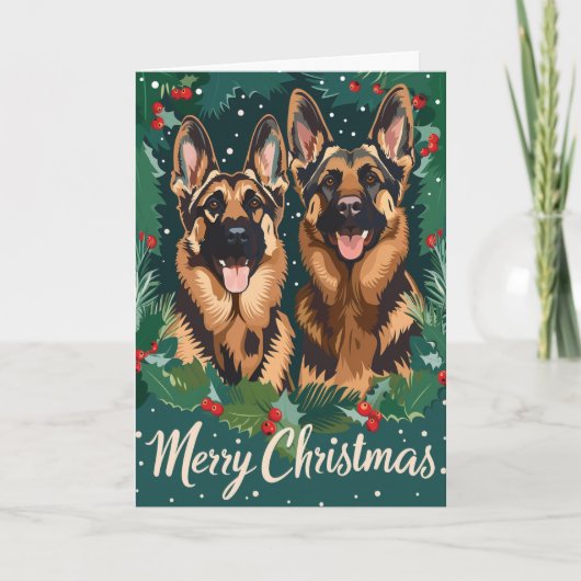 Duitse herder Merry Christmas gepersonaliseerd Feestdagen Kaart (Voorkant)
