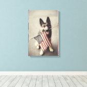 Duitse herder met Amerikaanse vlag Canvas Afdruk (Insitu (Houten vloer))