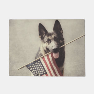 Duitse herder met Amerikaanse vlag Deurmat