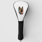 Duitse herder met Amerikaanse vlag Golfheadcover (Voorkant)