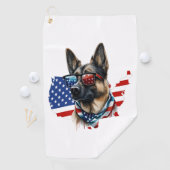 Duitse herder met Amerikaanse vlag Ik hou van een  Golfhanddoek (Insitu)